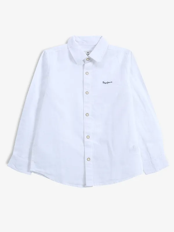 PEPE JEANS white cotton plain full sleeve shirt