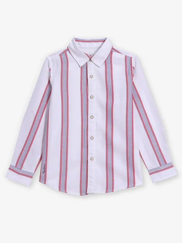 PEPE JEANS white cotton shirt with stripe