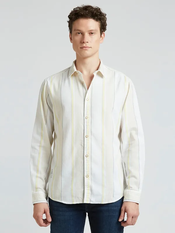 PEPE lime striped casual cotton shirt