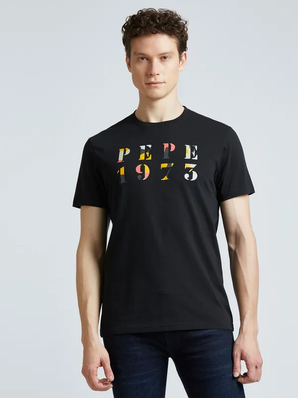 PEPE logo printed black cotton t-shirt