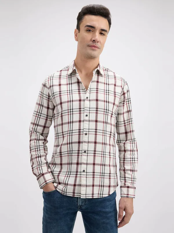 PEPE maroon and white flannel casual shirt