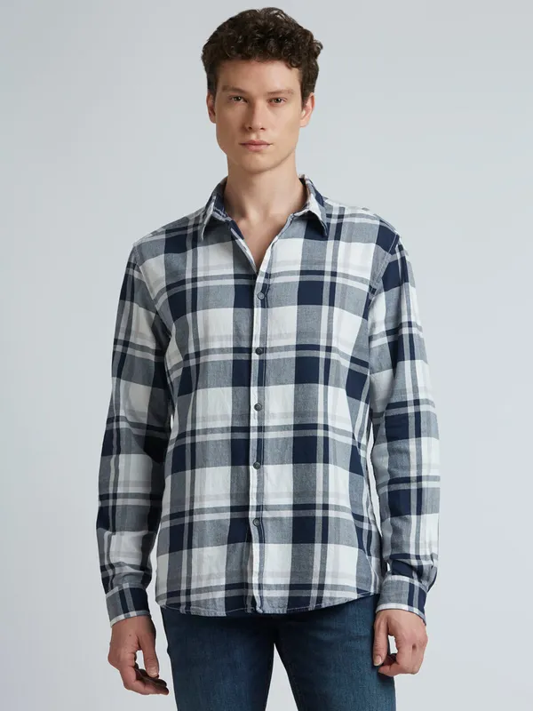 PEPE navy checkered cotton casual shirt