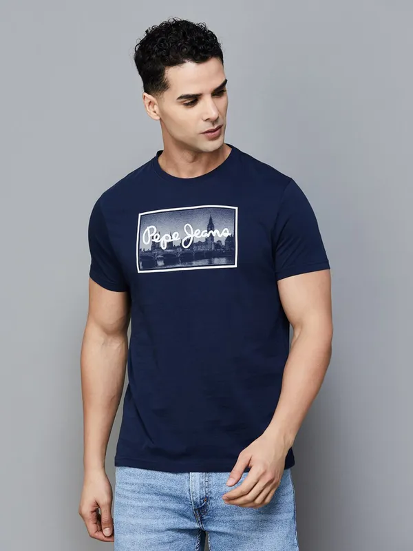 PEPE navy slim fit cotton casual t-shirt for men