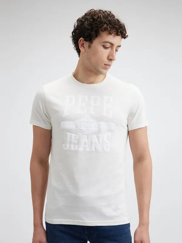 PEPE off white slim fit cotton t-shirt for men