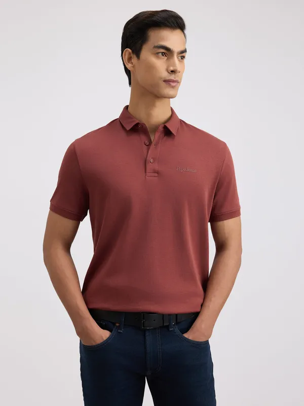 PEPE plain brown polo neck t-shirt