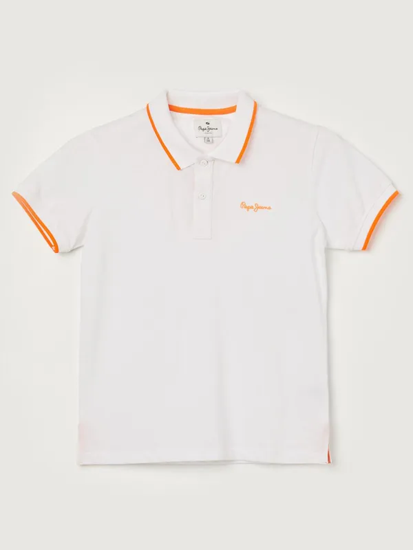 PEPE  plain white cotton t-shirt with orange border