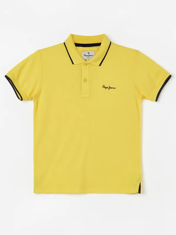 PEPE  plain yellow cotton t-shirt with navy border