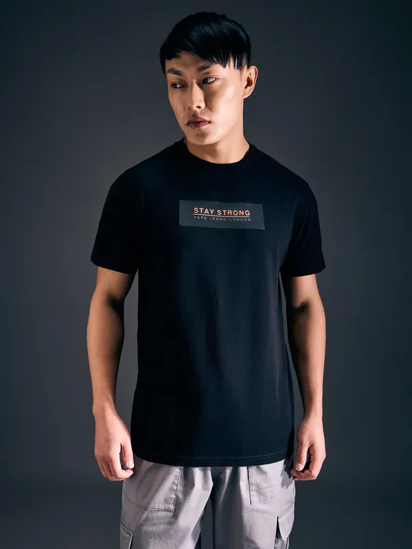 PEPE printed black slim fit mens cotton t-shirt