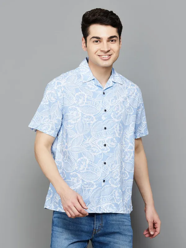 PEPE printed mint blue cotton shirt