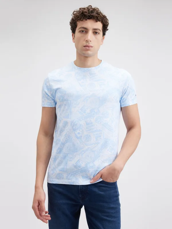 PEPE printed sky blue slim fit cotton t-shirt
