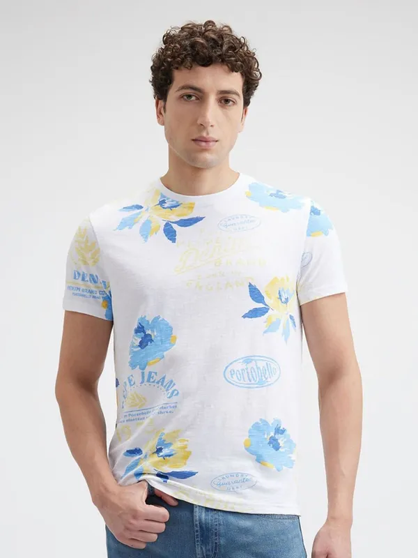 PEPE printed white cotton slim fit mens t-shirt