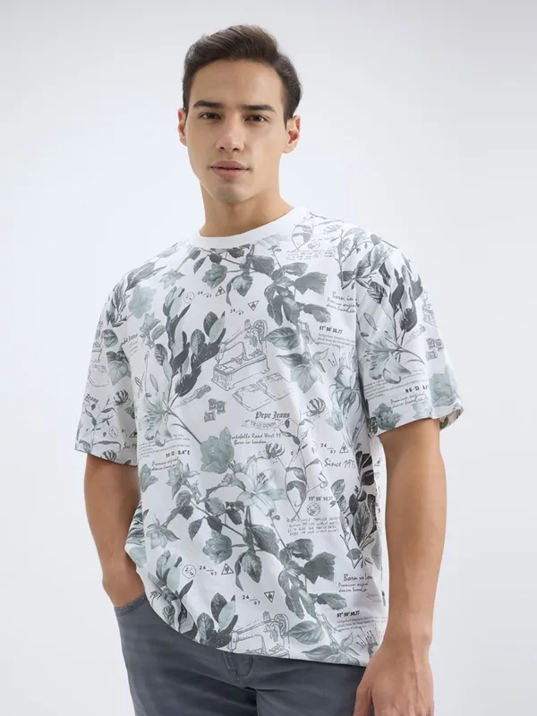 PEPE printed white cotton slim fit t-shirt for men