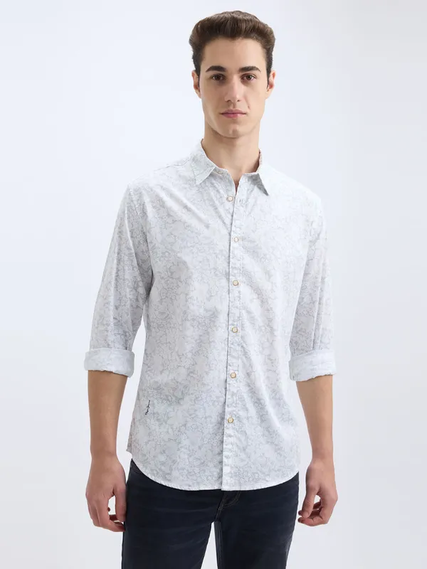 PEPE printed white slim fit casual shirt for men