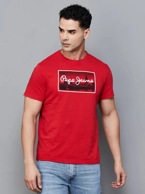 PEPE red cotton slim fit t-shirt for men