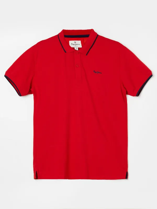 PEPE red cotton t-shirt with polo neck