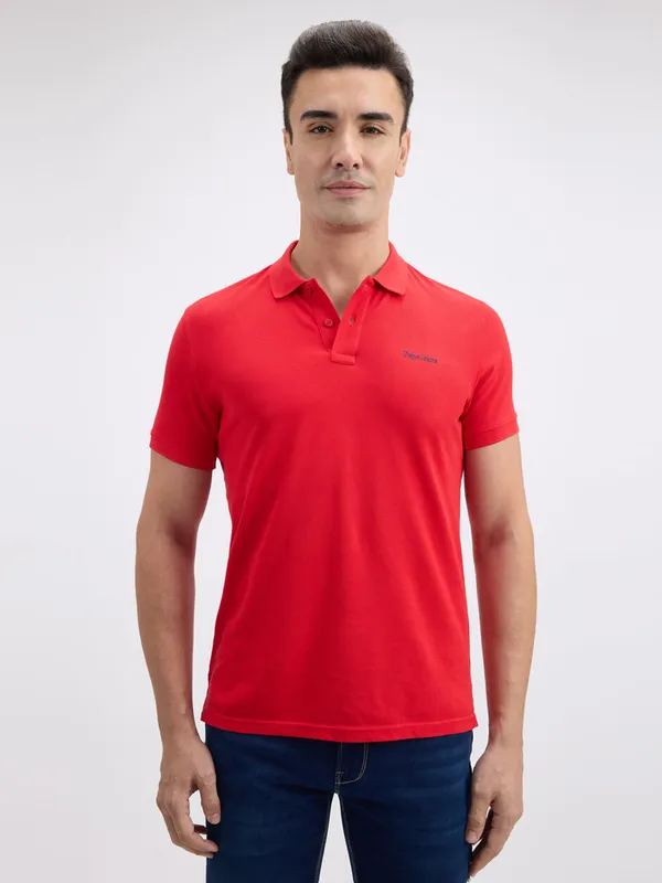 PEPE red printed cotton polo t-shirt