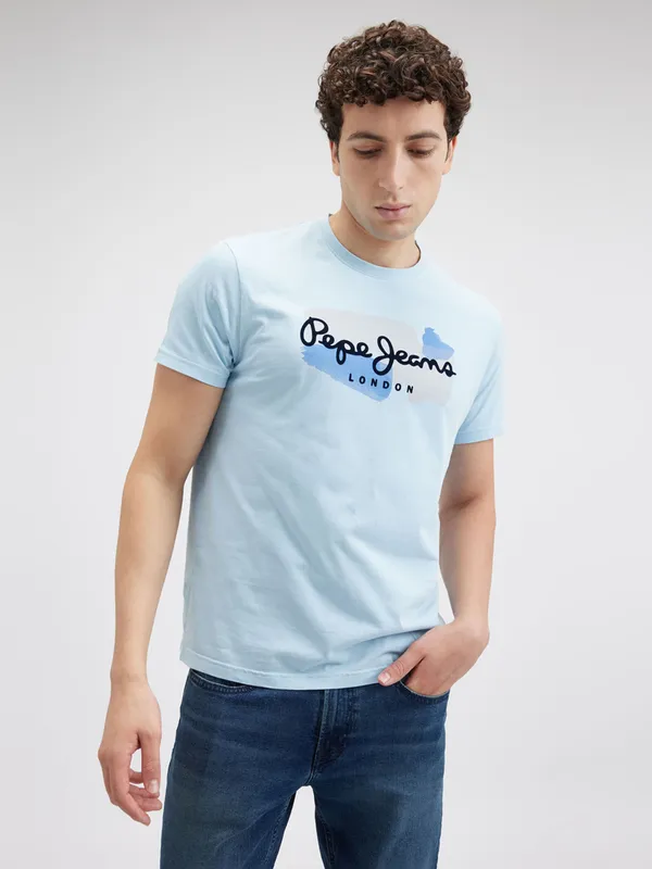 PEPE sky blue cotton t-shirt for men