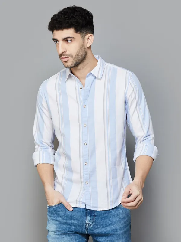 PEPE sky blue striped cotton casual shirt