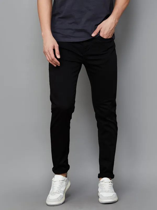 PEPE solid black slim taper fit mens denim jeans