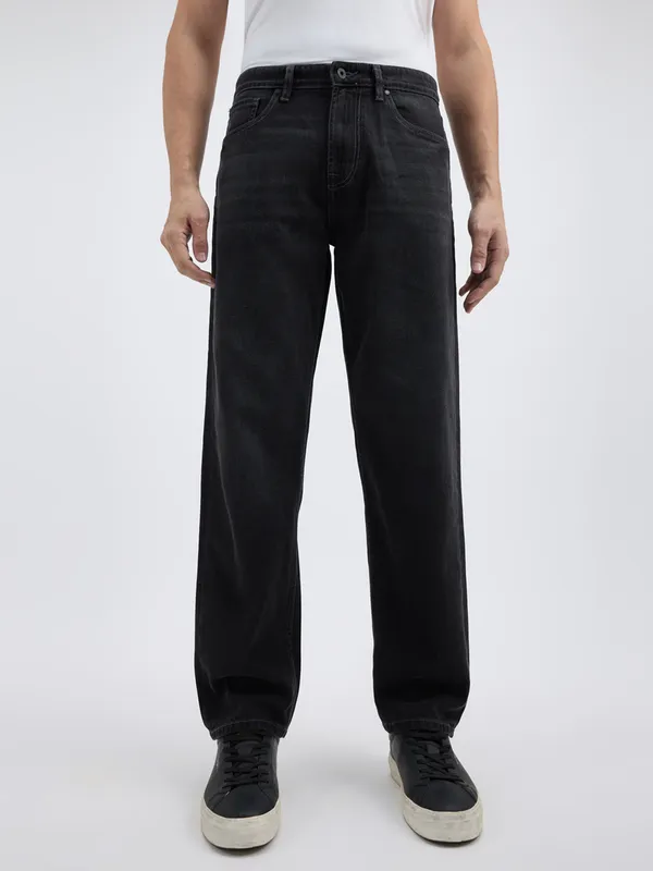 PEPE solid charcoal black denim jeans for men