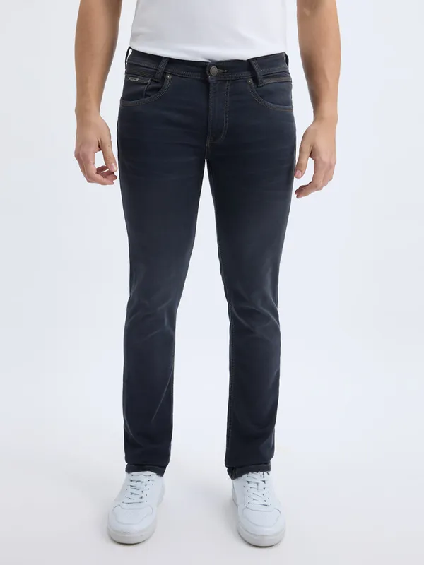 PEPE solid dark grey slim fit denim jeans for men