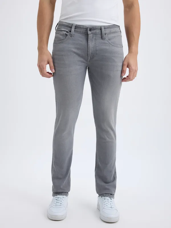 PEPE solid grey slim fit denim jeans for men