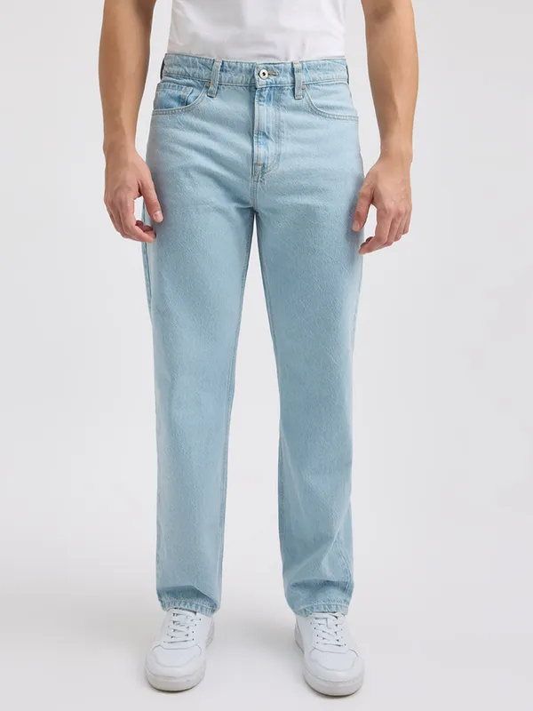 PEPE solid light blue relaxed fit denim jeans for men
