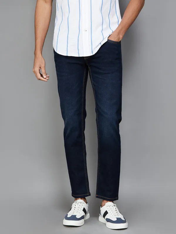 PEPE solid navy jeans in denim for men