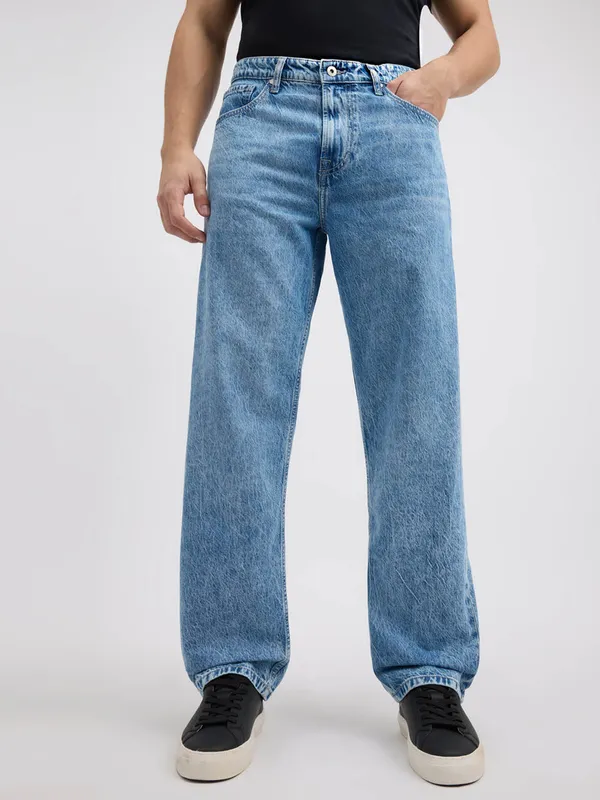 PEPE solid sky blue regular fit denim jeans