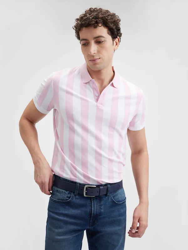 PEPE striped pink polo tshirt for men