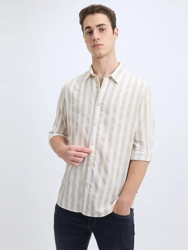 PEPE striped white and beige cotton casual shirt
