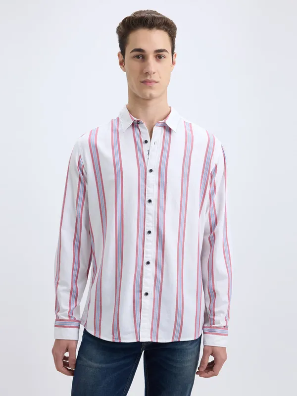 PEPE striped white and pink cotton casual shirt