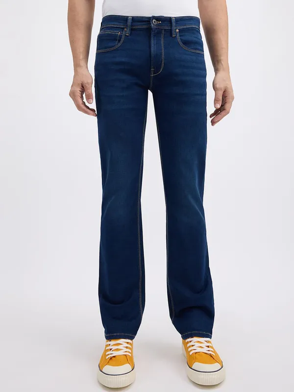 PEPE washed dark blue straight fit denim jeans