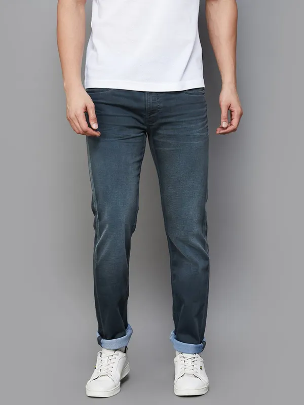 PEPE washed tint green slim fit denim jeans