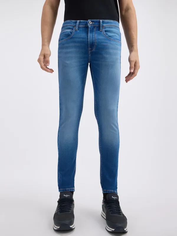PEPE washed tint light blue mens denim jeans