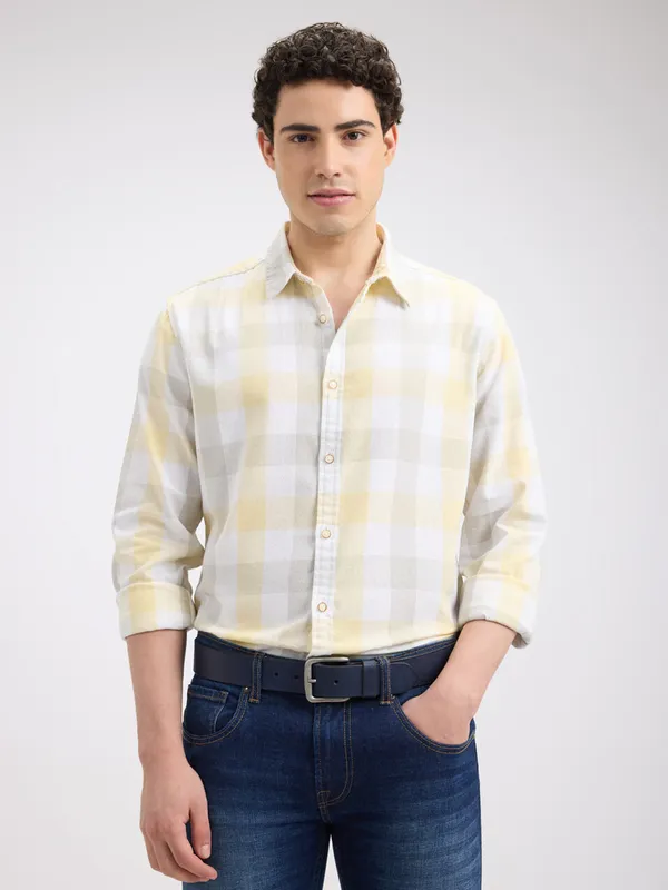 PEPE white check textured shirt