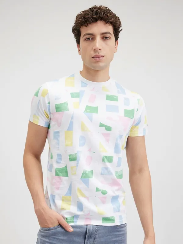 PEPE white printed cotton slim fit t-shirt for men