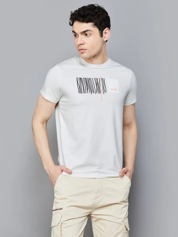 PEPE white printed mens slim fit t-shirt
