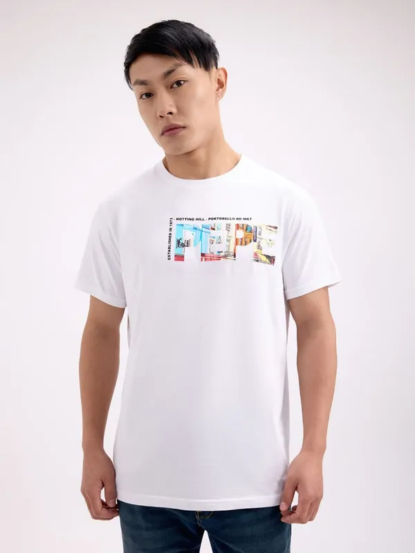 PEPE white printed slim fit round t-shirt