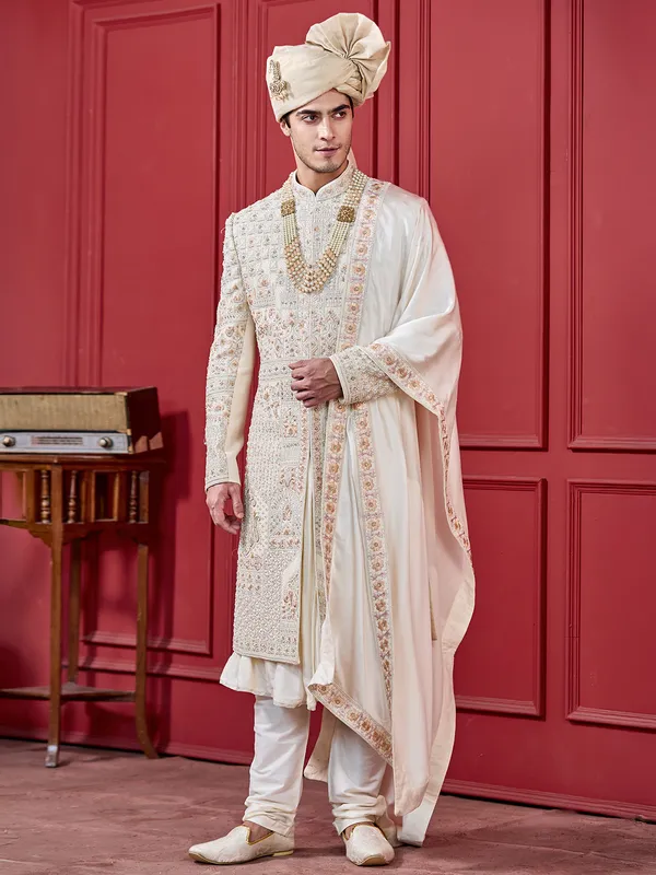 Peshwahi style sherwani in light gold colour