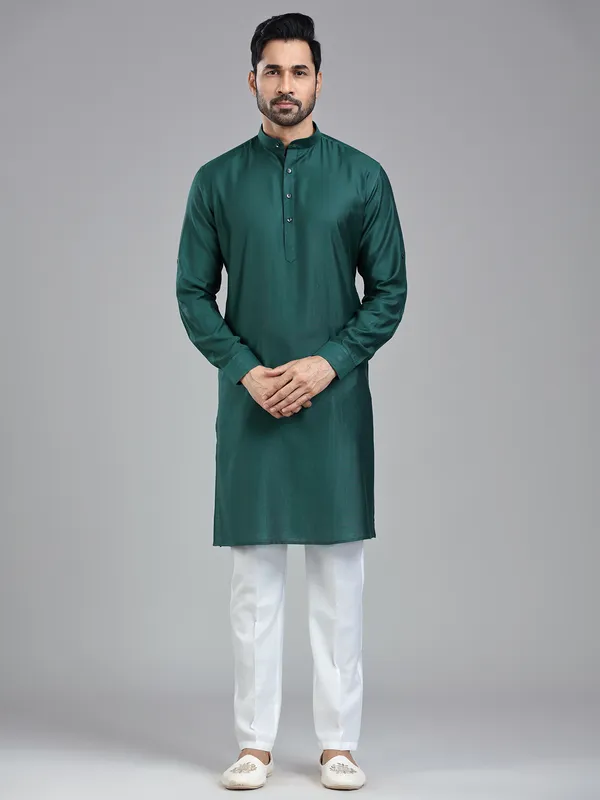 Pine green sober stylish kurta pajama set for men