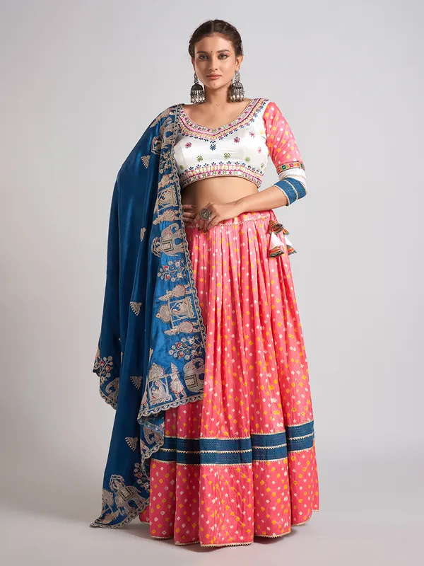 Pink and blue silk navratri wear chaniya choli