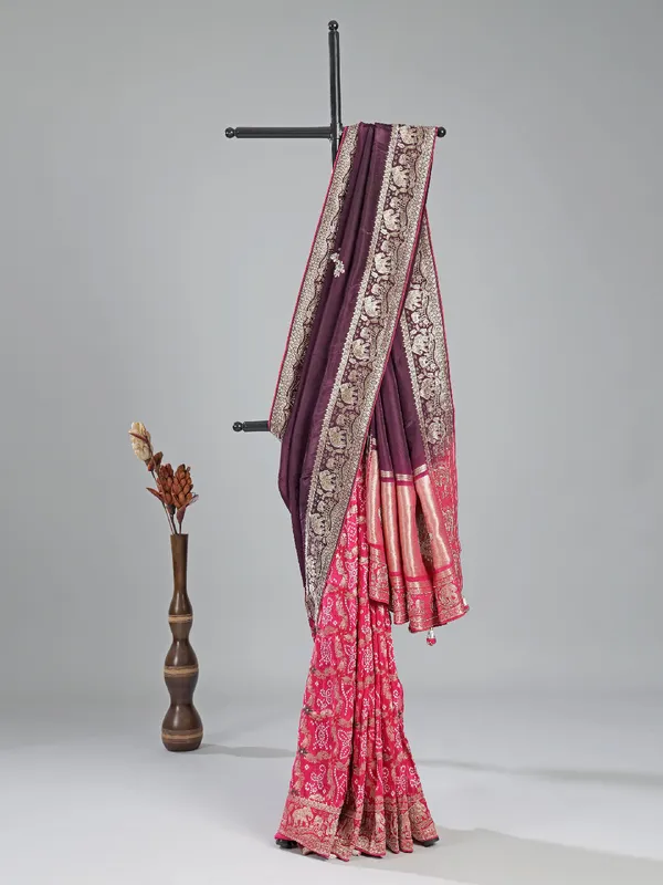 Pink and purple silk saree with festive glow