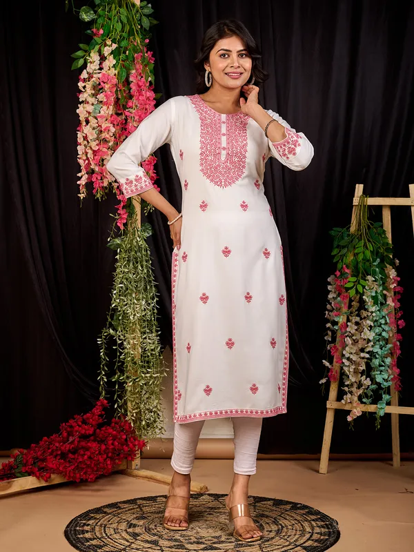 Pink and white cotton silk casual kurti