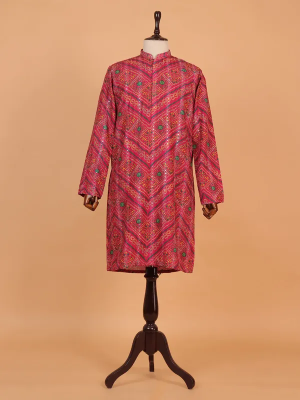 Pink bandhani printed kurta suit in cotton