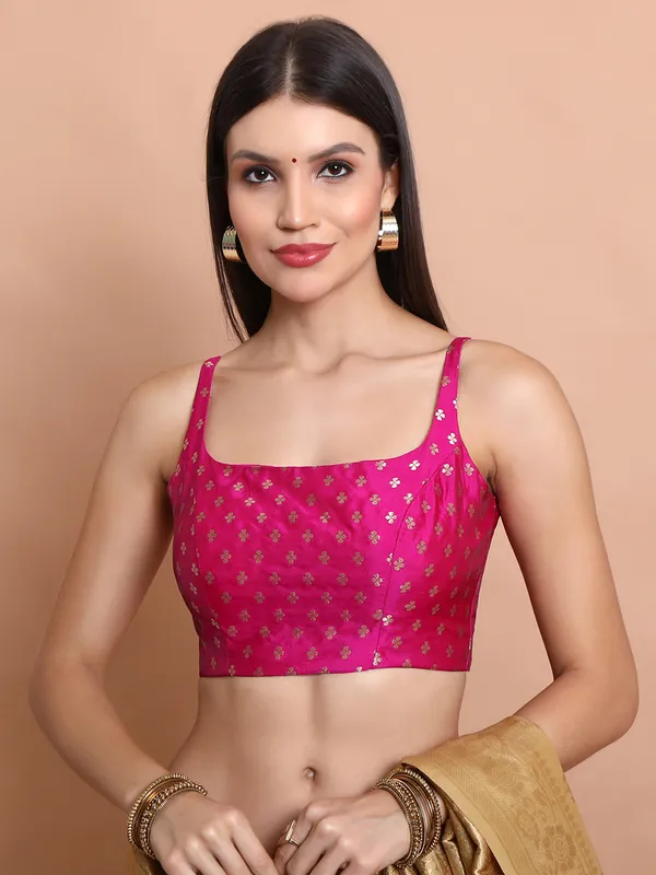 Pink brocade sleeveless ready made blouse