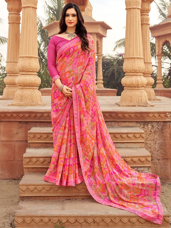 Pink chiffon saree for casual wear