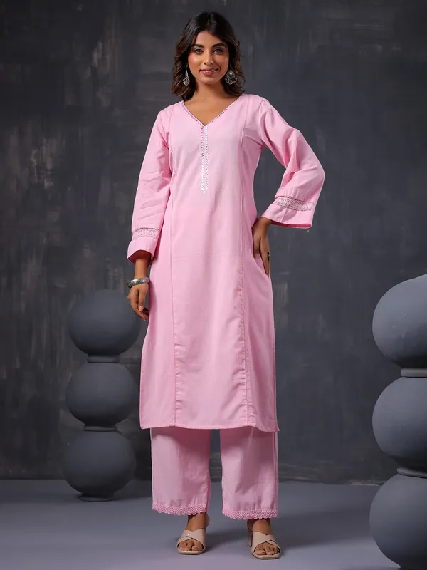 Pink cotton casual kurti set