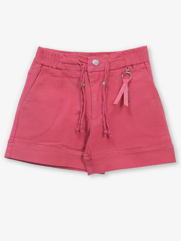 Pink cotton casual shorts for girls