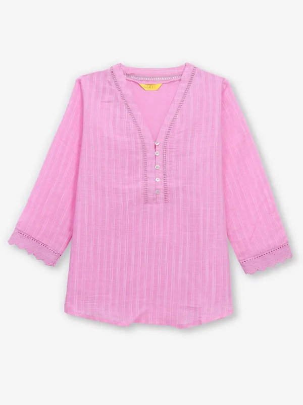 Pink cotton casual top with stripe